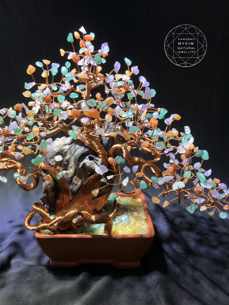 Cây Bonsai Tài Lộc - Đá Tourmaline Đa Sắc
