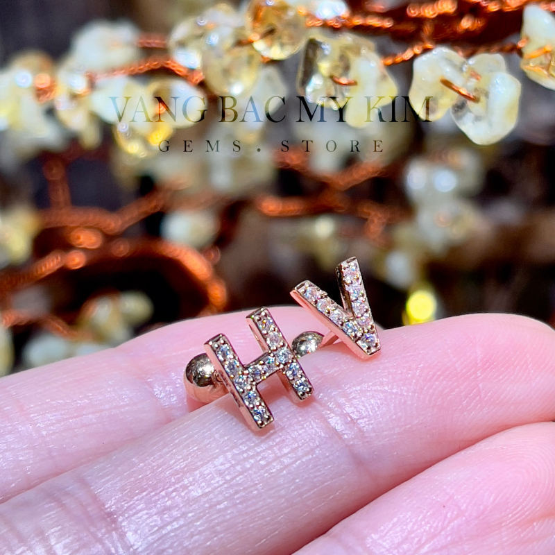 Bông Tai Chữ Cái - Vàng Hồng 14k - Size 8x6mm