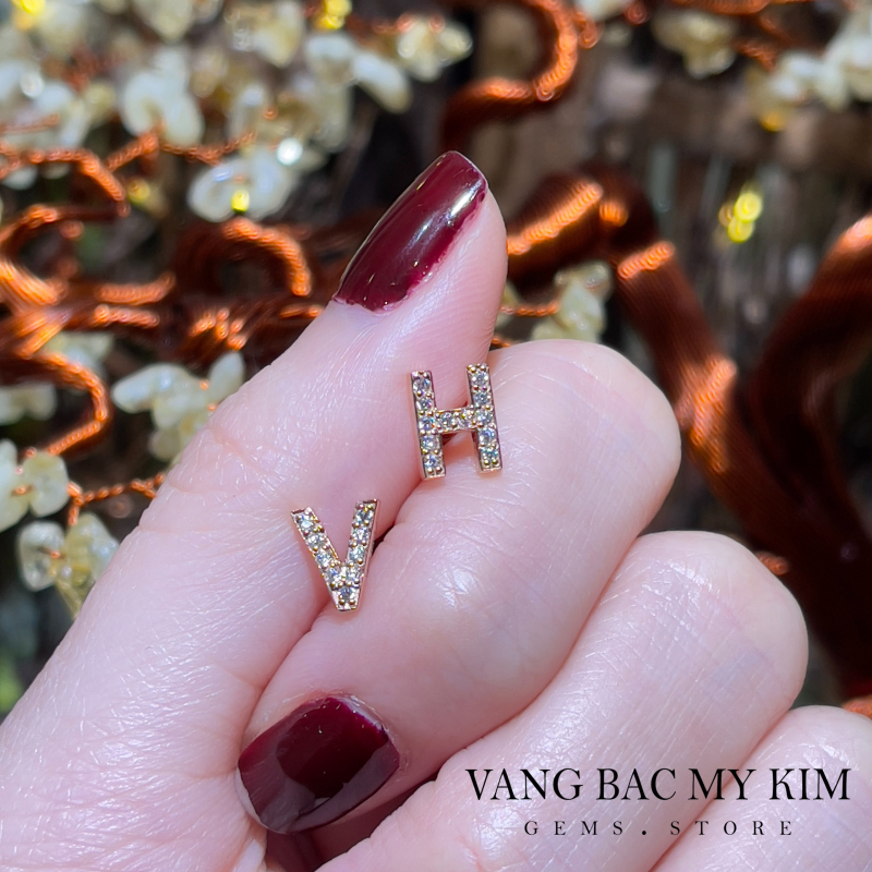 Bông Tai Chữ Cái - Vàng Hồng 14k - Size 8x6mm