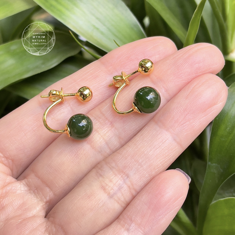 Bông Tai đính Ngọc Bích - Vàng 18k