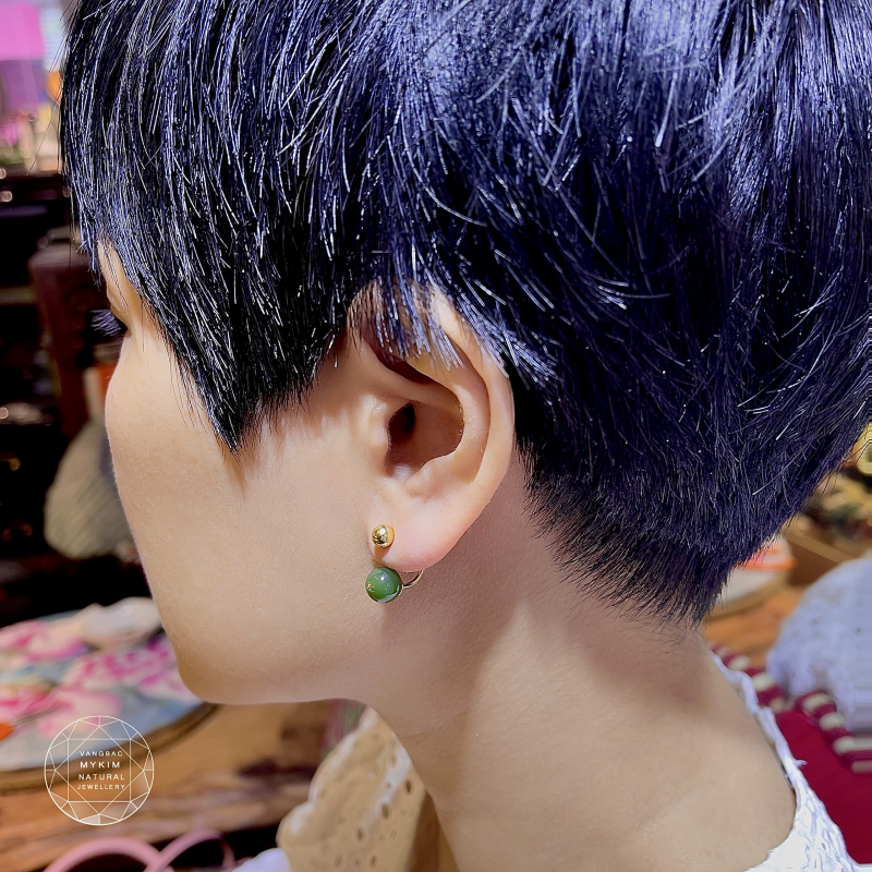 💎 Bông Tai Đính Ngọc Bích Tự Nhiên • Vàng 18k • Sang Trọng & Quý