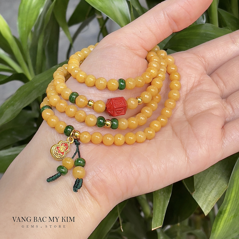 Chuỗi Vòng Hồng Phỉ Thúy Jadeite - mix Hồ Lô Vàng 24k - Vip