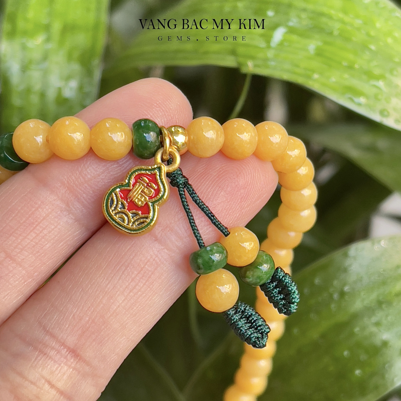 Chuỗi Vòng Hồng Phỉ Thúy Jadeite - mix Hồ Lô Vàng 24k - Vip