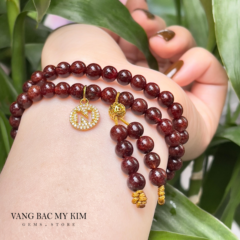 Chuỗi Vòng Thạch Anh Tóc Nâu Đỏ mix Charm Vàng 10k