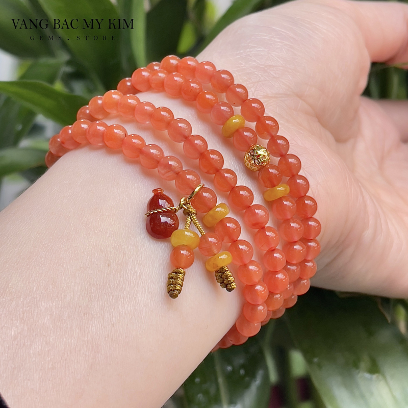 Chuỗi Vòng Mã Não Nam Hồng kết Charm Ngọc Phỉ Thúy