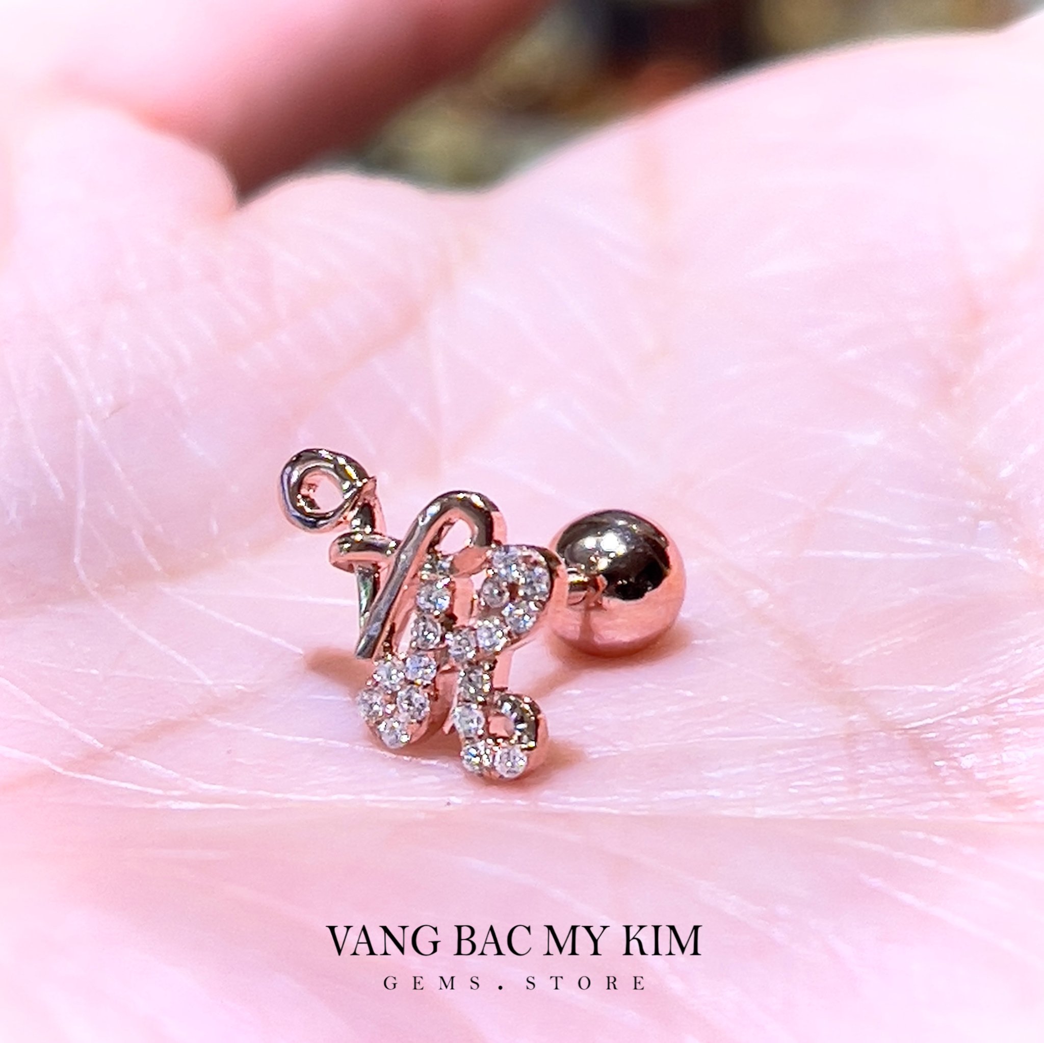 Bông Tai Chữ Ghép Liền - Vàng Hồng 18k - Đính Kim Cương TN