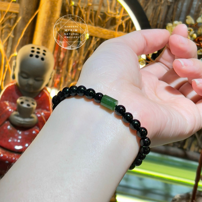 🖤 Vòng Đá Mã Não Đen Mix Ngọc Bích Nephrite • Trang Sức Phong Thủy Tài Lộc & Bình An