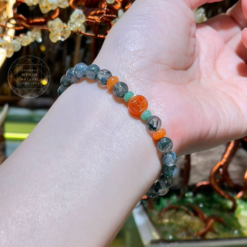 Vòng Mã Não Ưu Linh mix Ngọc Jadeite