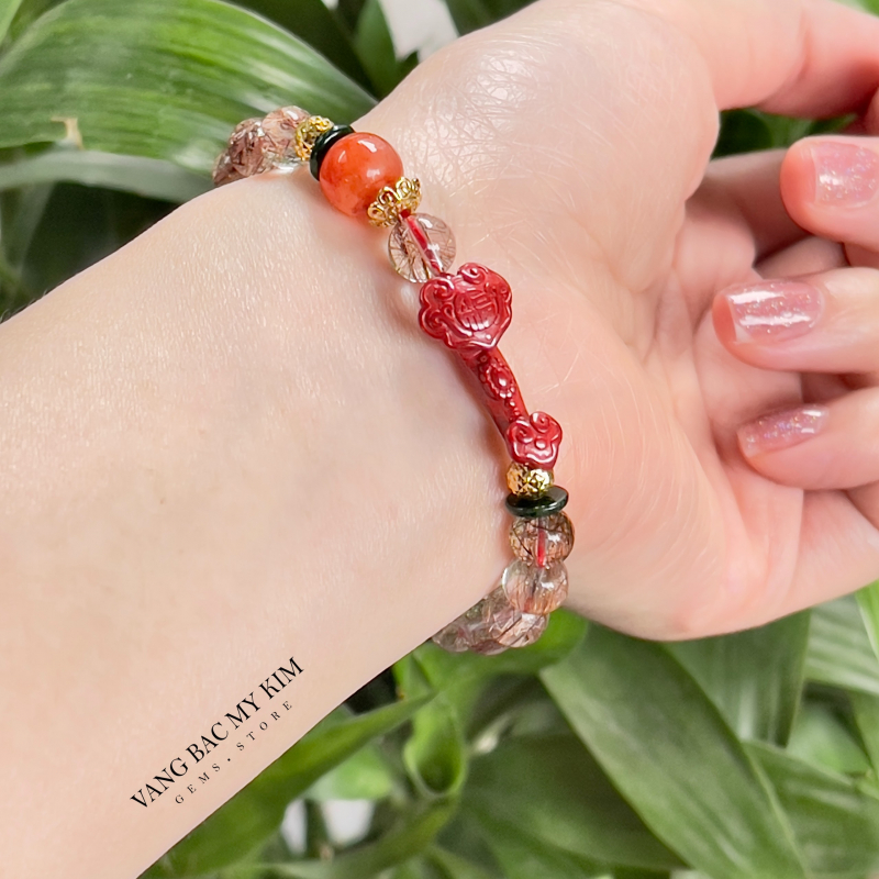 Vòng Thạch Anh Tóc Đỏ mix Chusa - Gậy Như Ý