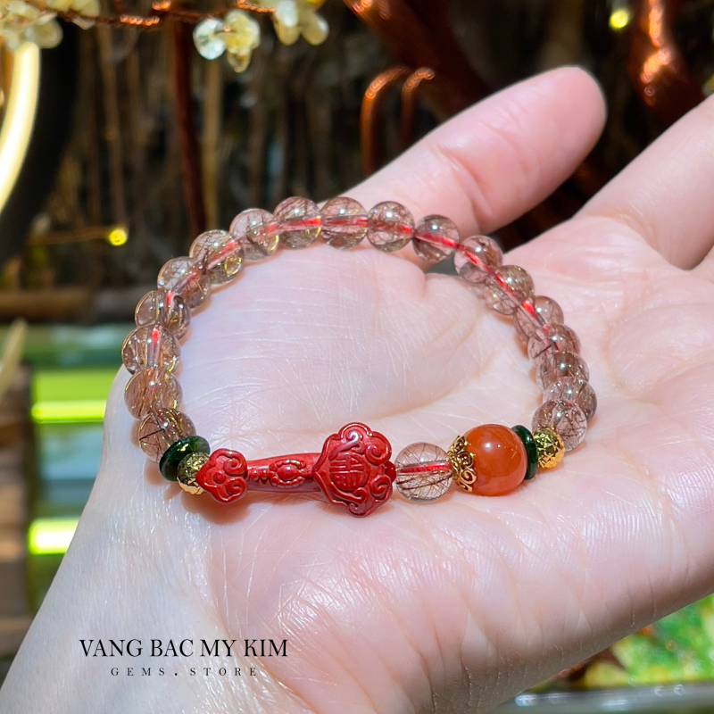 Vòng Thạch Anh Tóc Đỏ mix Chusa - Gậy Như Ý