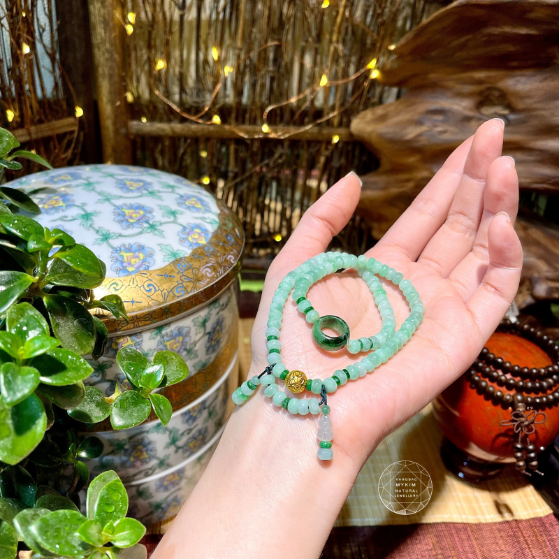 💚 Vòng Ngọc Phỉ Thúy Jadeite Xanh Bạc Hà – 3 Vòng Quấn Tay | Mix Đồng Điếu & Charm Vàng Tụ Tài