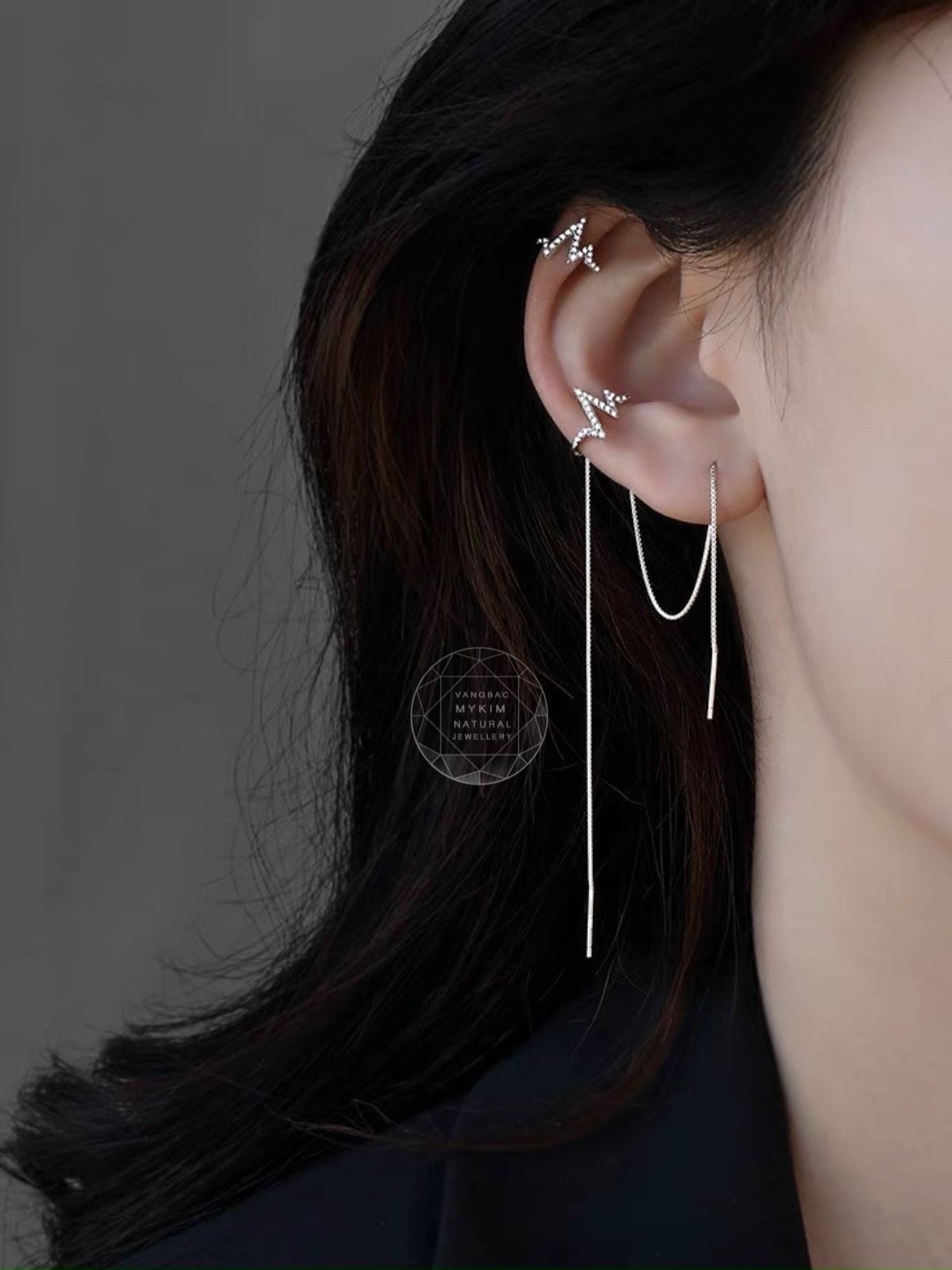 Bông Tai Kẹp Vành Bạc Si Vàng Trắng 18k