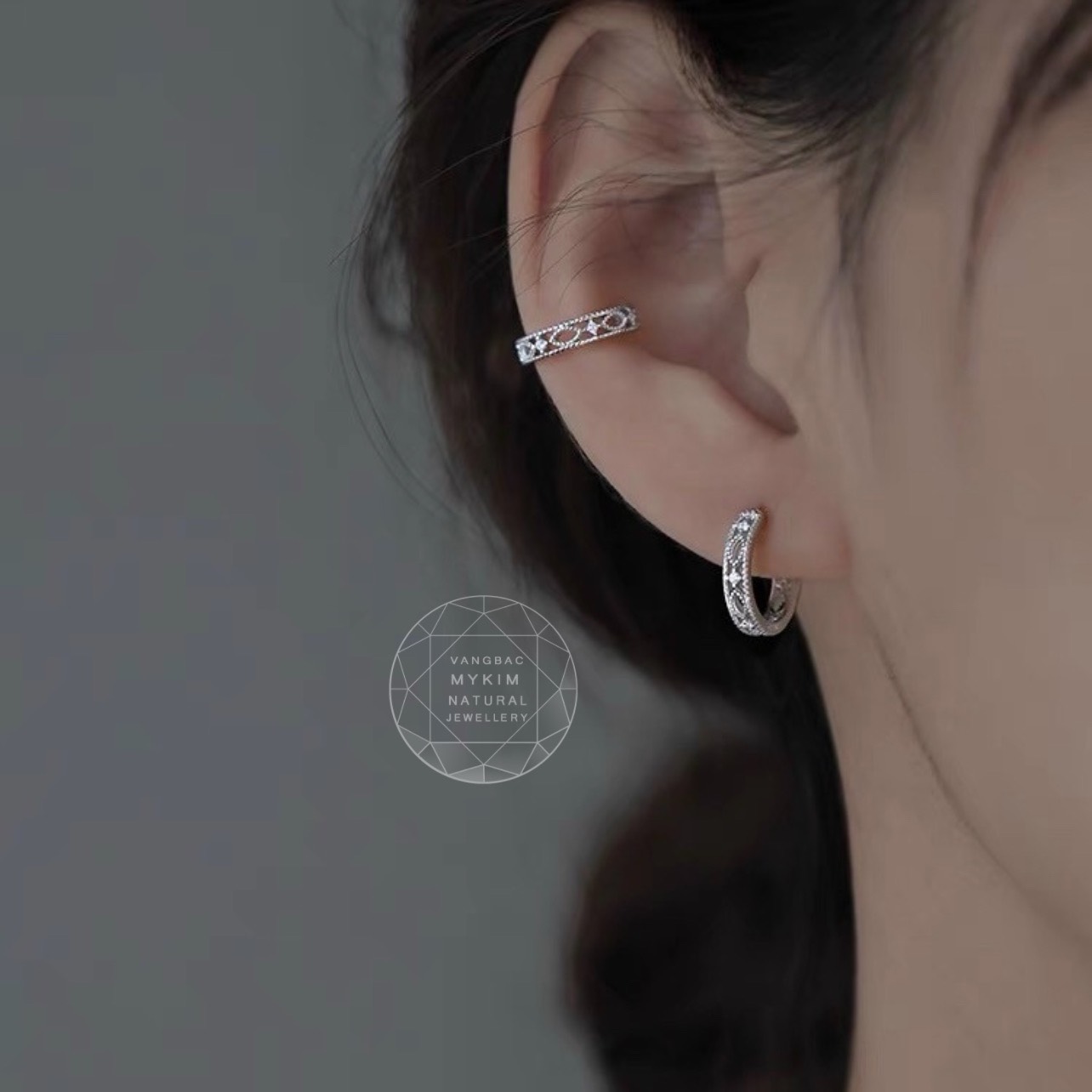 Bông Tai Kẹp Vành Bạc Si Vàng Trắng 18k - MS3