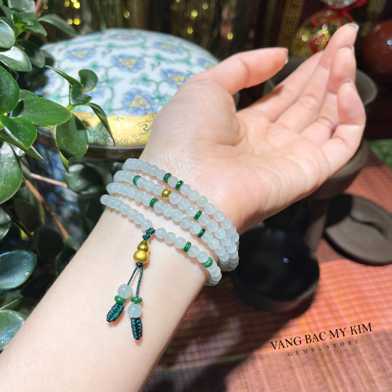 💫 Vòng Băng Ngọc Phỉ Thúy VIP – Mix Hồ Lô Vàng | Giao hòa tinh tế – Hút tài tụ lộc