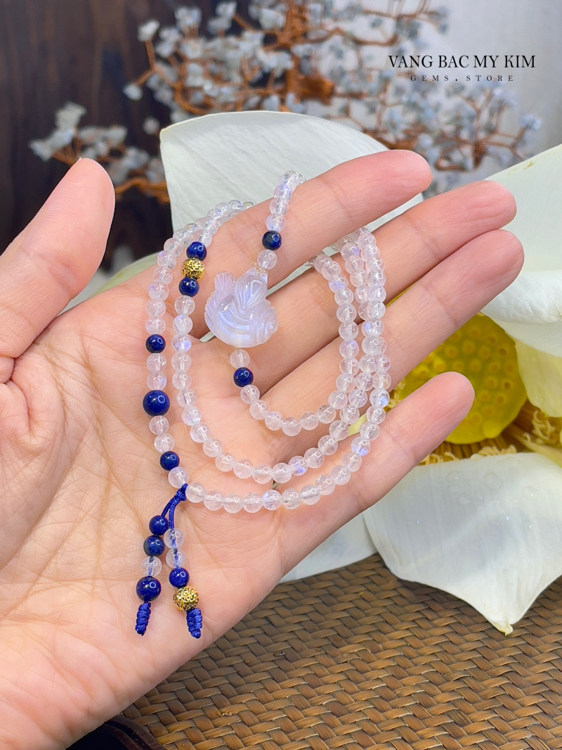 🔹 Vòng Đá Mặt Trăng VIP – Lapis & Hồ Ly | Kết Vàng 10K