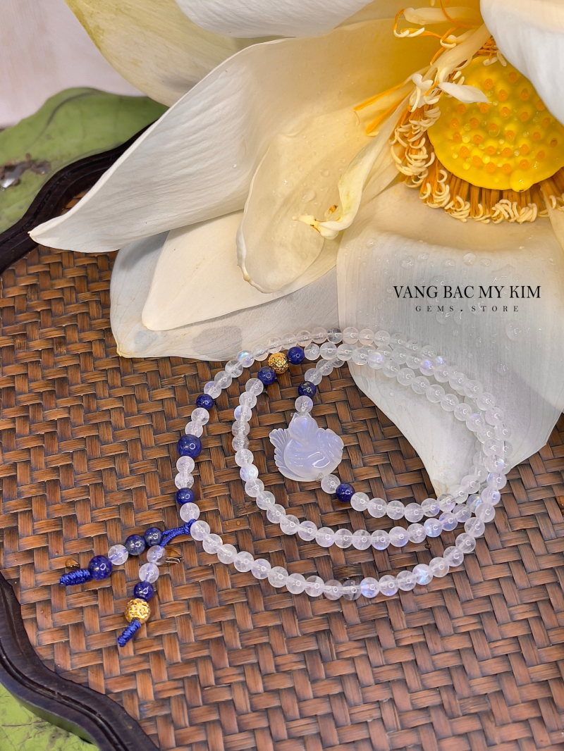 🔹 Vòng Đá Mặt Trăng VIP – Lapis & Hồ Ly | Kết Vàng 10K