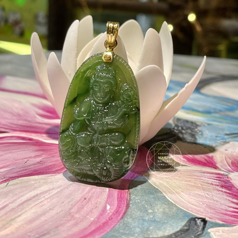 Mặt Phật Bản Mệnh Ngọc Bích Nephrite - Phổ Hiền Bồ Tát -  Dành Cho Tuổi Thìn - Tỵ