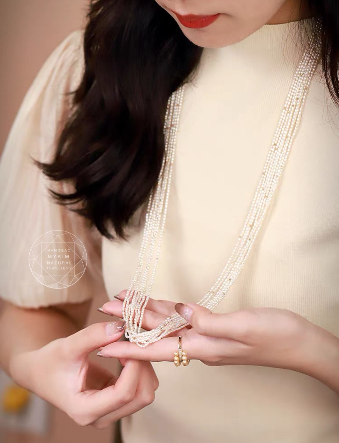 Chuỗi Ngọc Trai Trắng -  Mix Vàng Tây