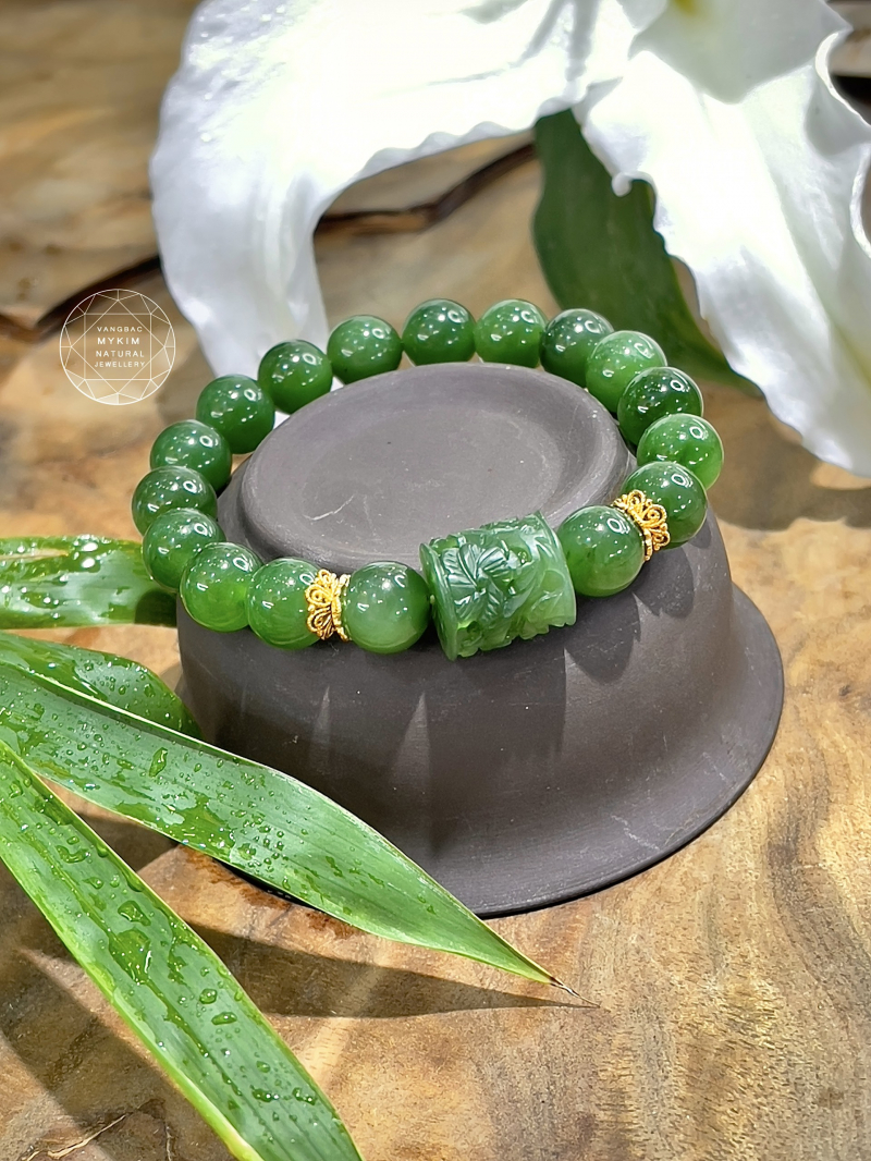 💚 Vòng Ngọc Bích Mix Lu Thống Nephrite VIP • ✨ Vàng 14k • Trang Sức Phong Thủy Tài Lộc & Bình An