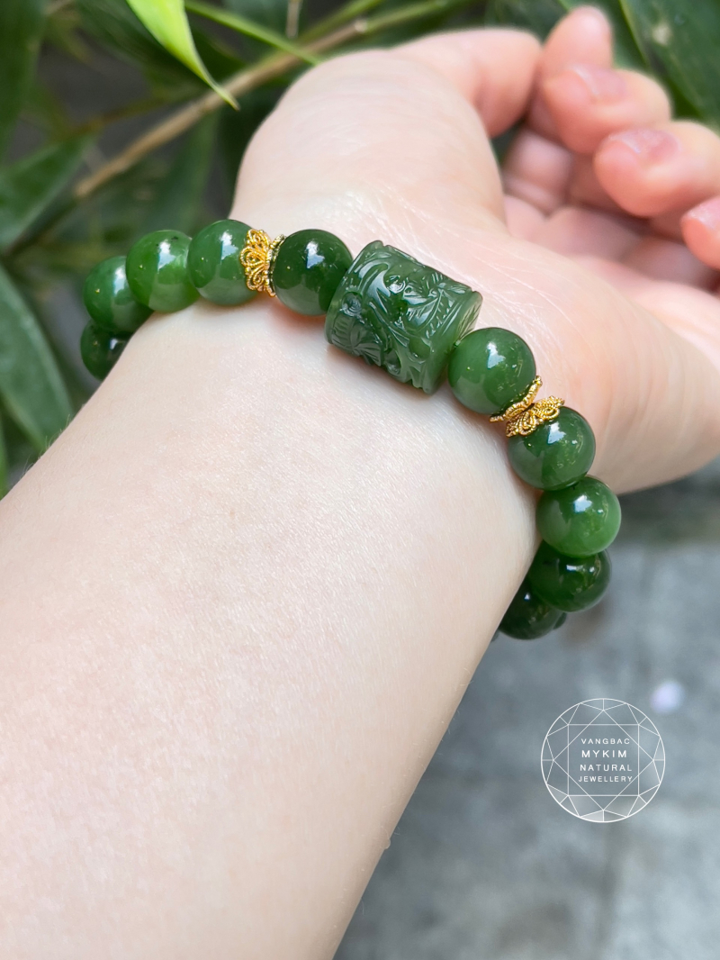 💚 Vòng Ngọc Bích Mix Lu Thống Nephrite VIP • ✨ Vàng 14k • Trang Sức Phong Thủy Tài Lộc & Bình An