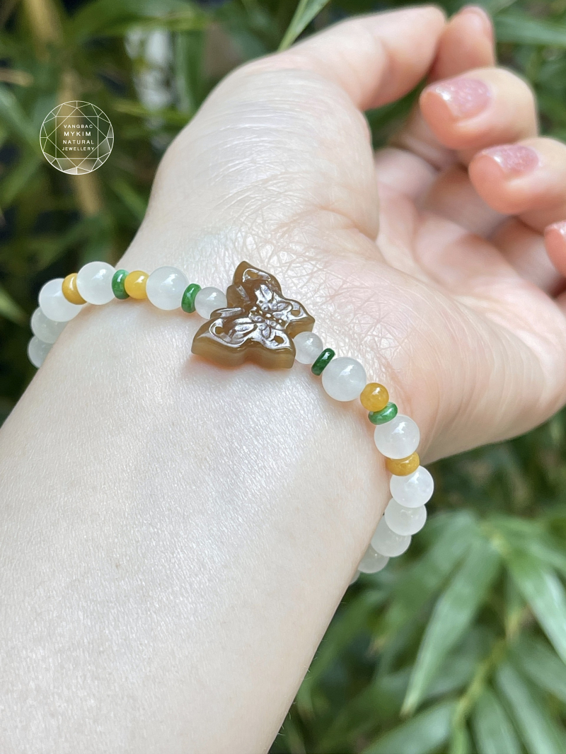 Vòng Thạch Anh Trắng mix Ngọc Jadeite & Ngọc Hòa Điền