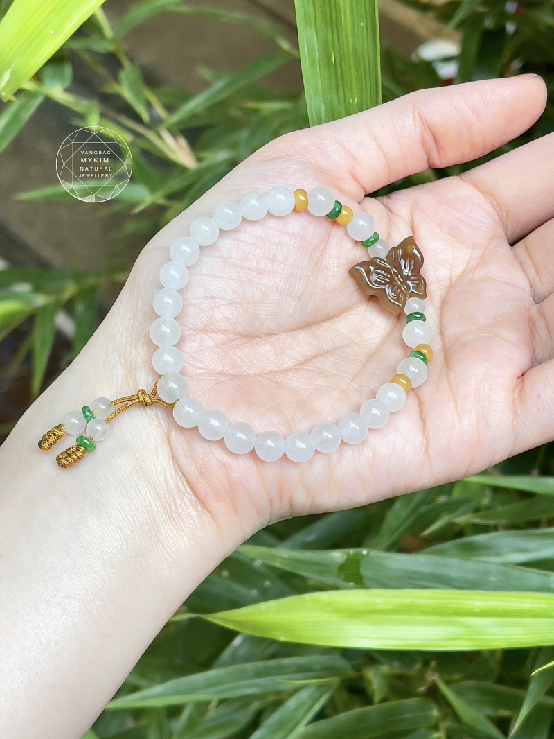 Vòng Thạch Anh Trắng mix Ngọc Jadeite & Ngọc Hòa Điền
