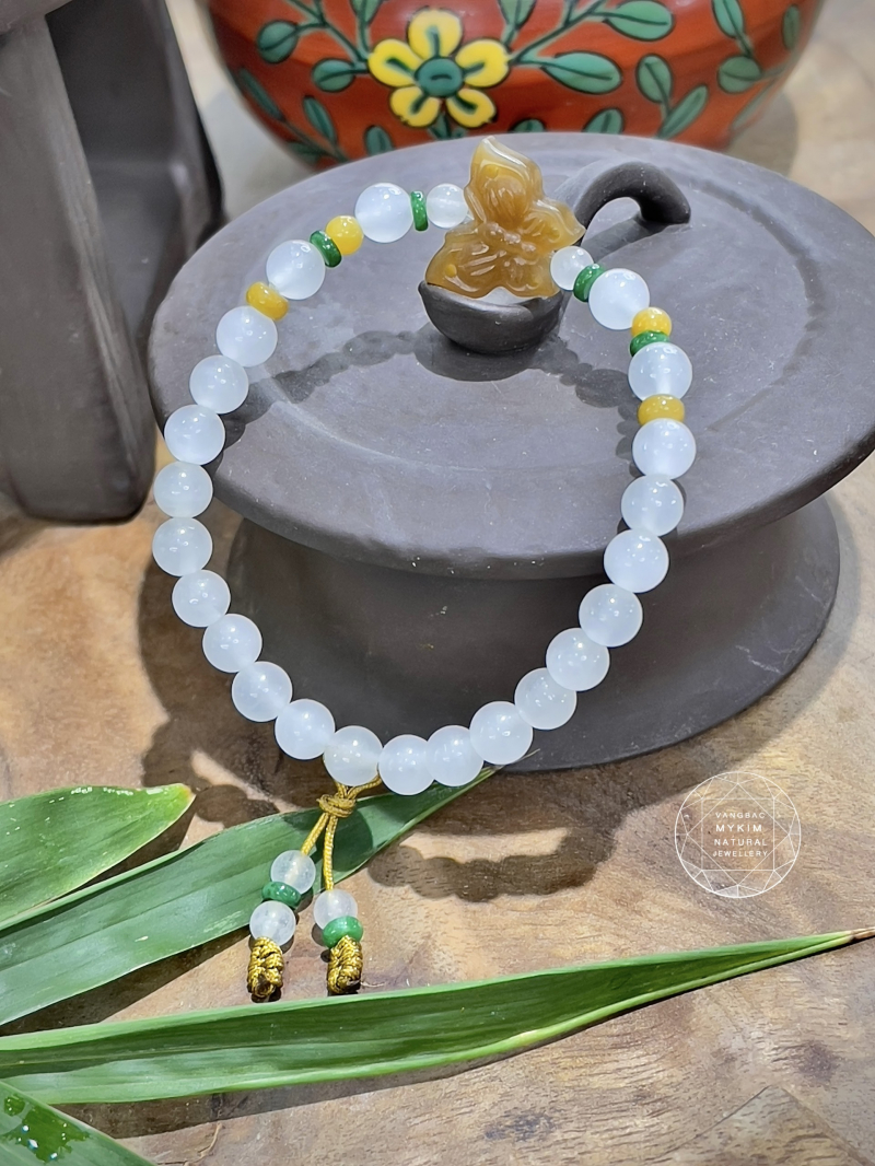 Vòng Thạch Anh Trắng mix Ngọc Jadeite & Ngọc Hòa Điền
