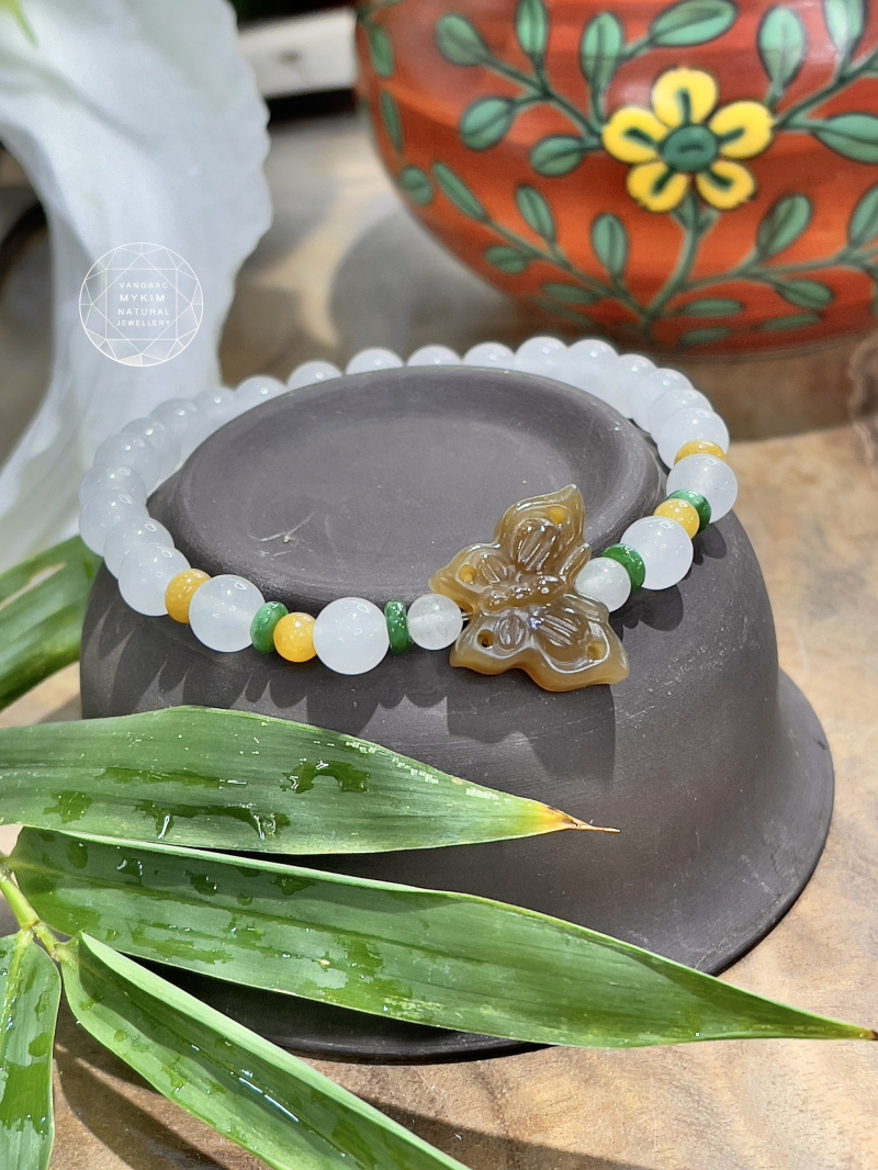 Vòng Thạch Anh Trắng mix Ngọc Jadeite & Ngọc Hòa Điền