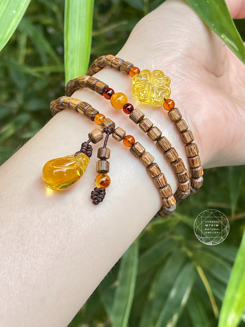 Chuỗi Vòng Trầm Đốt Trúc mix Hổ Phách Amber Vip