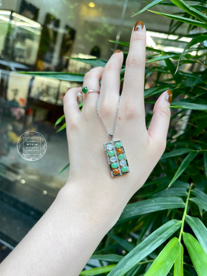 Dây chuyền Bàn Tính Cổ - Ngọc Phỉ Thúy Jadeite - Bạc si vàng trắng cao cấp