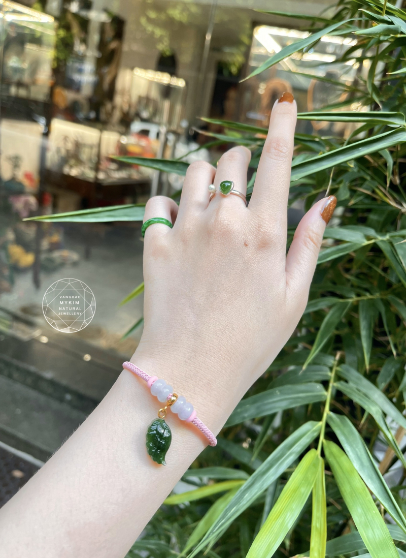 Kiềng mềm mix Ngọc Jadeite - Charm rơi Ngọc Bích Vàng 14k
