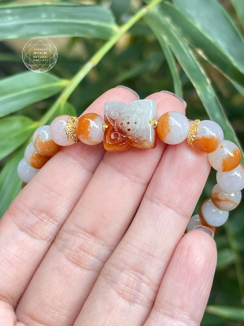 Vòng Ngọc Phỉ Thúy Hoa Bốn Lá - Jadeite Uyên Ương VIP - Vàng 14k