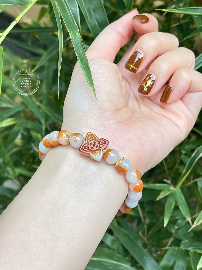 Vòng Ngọc Phỉ Thúy Hoa Bốn Lá - Jadeite Uyên Ương VIP - Vàng 14k