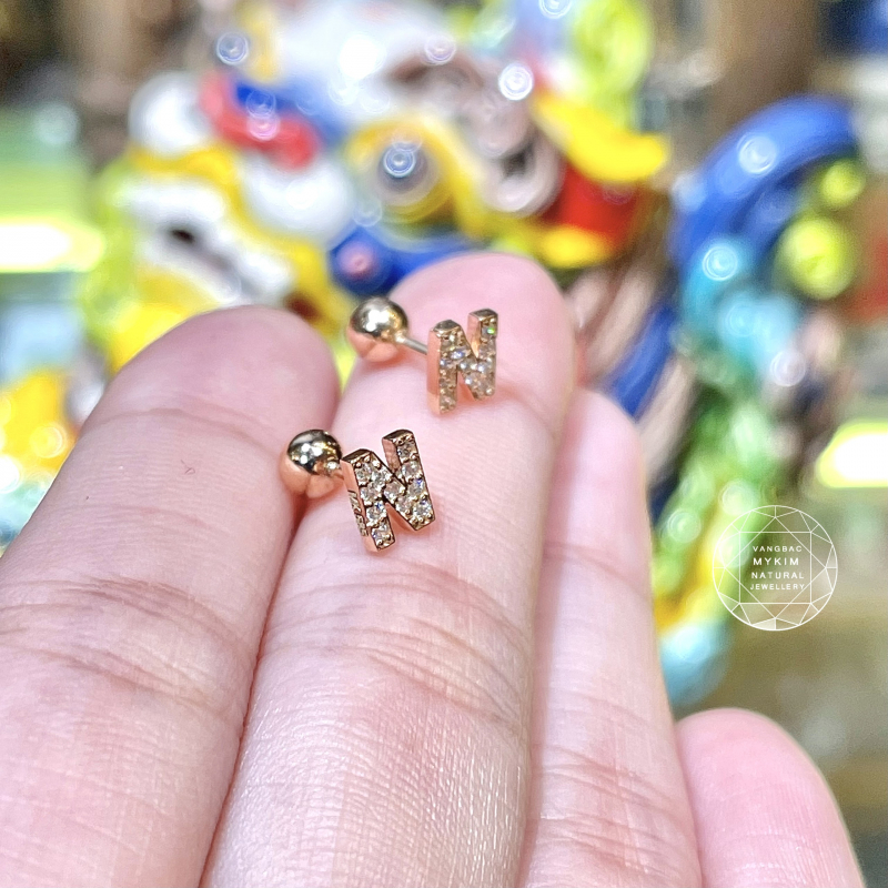 Set Bông Tai & Mặt Dây Chữ - Vàng Hồng 14k