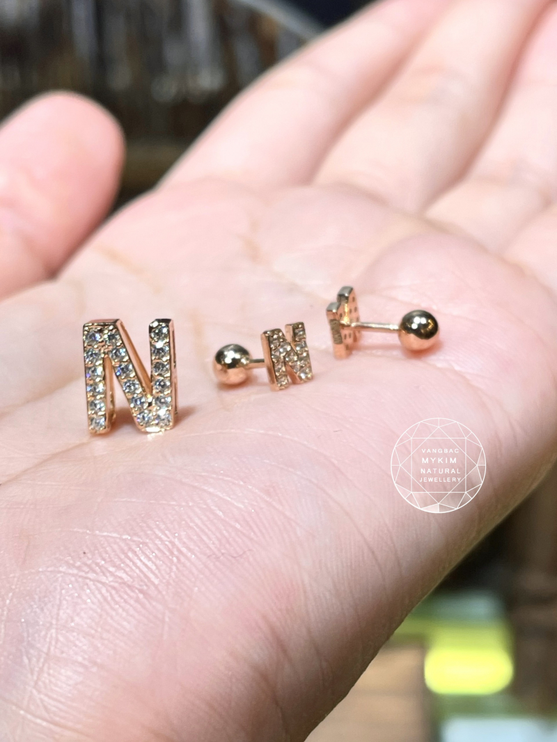Set Bông Tai & Mặt Dây Chữ - Vàng Hồng 14k
