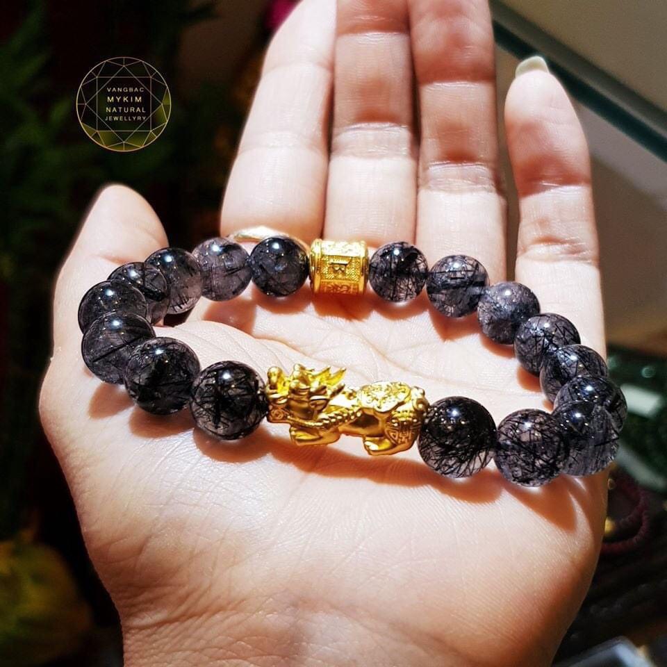 🖤 Vòng Thạch Anh Tóc Đen – Mix Tỳ Hưu & Lu Thống Ummani Vàng | Thiết Kế Thanh Lịch – Nội Tâm Vững Chãi