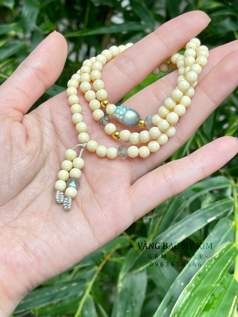 Chuỗi Vòng Phong Thủy mix Tỳ Hưu Đá Mặt Trăng - Vàng 24k