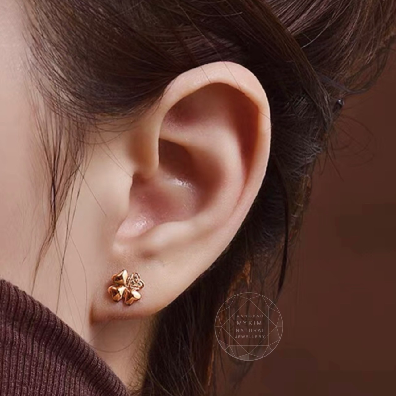 Bông Tai Cỏ Bốn Lá - Vàng Hồng 14k