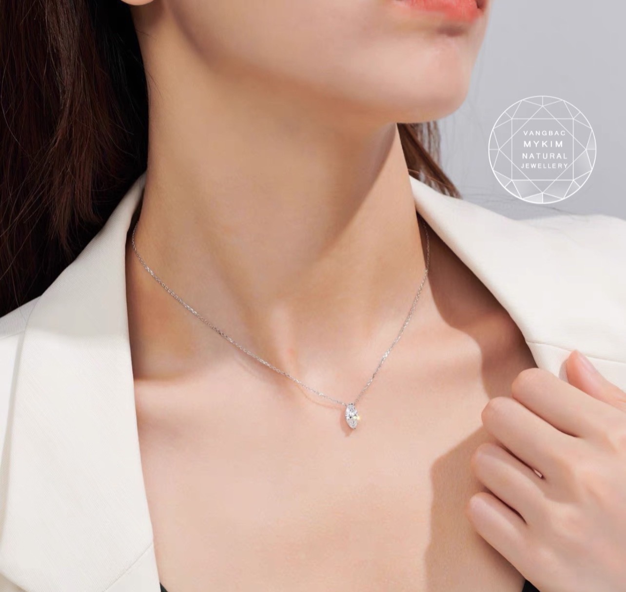 Dây chuyền đính đá - Bạc si vàng 18k