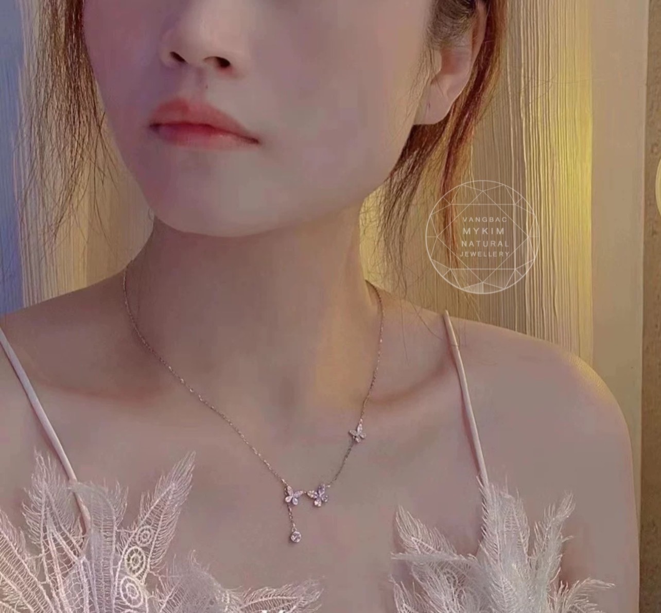 Dây chuyền Bạc si vàng trắng 18k - Bướm