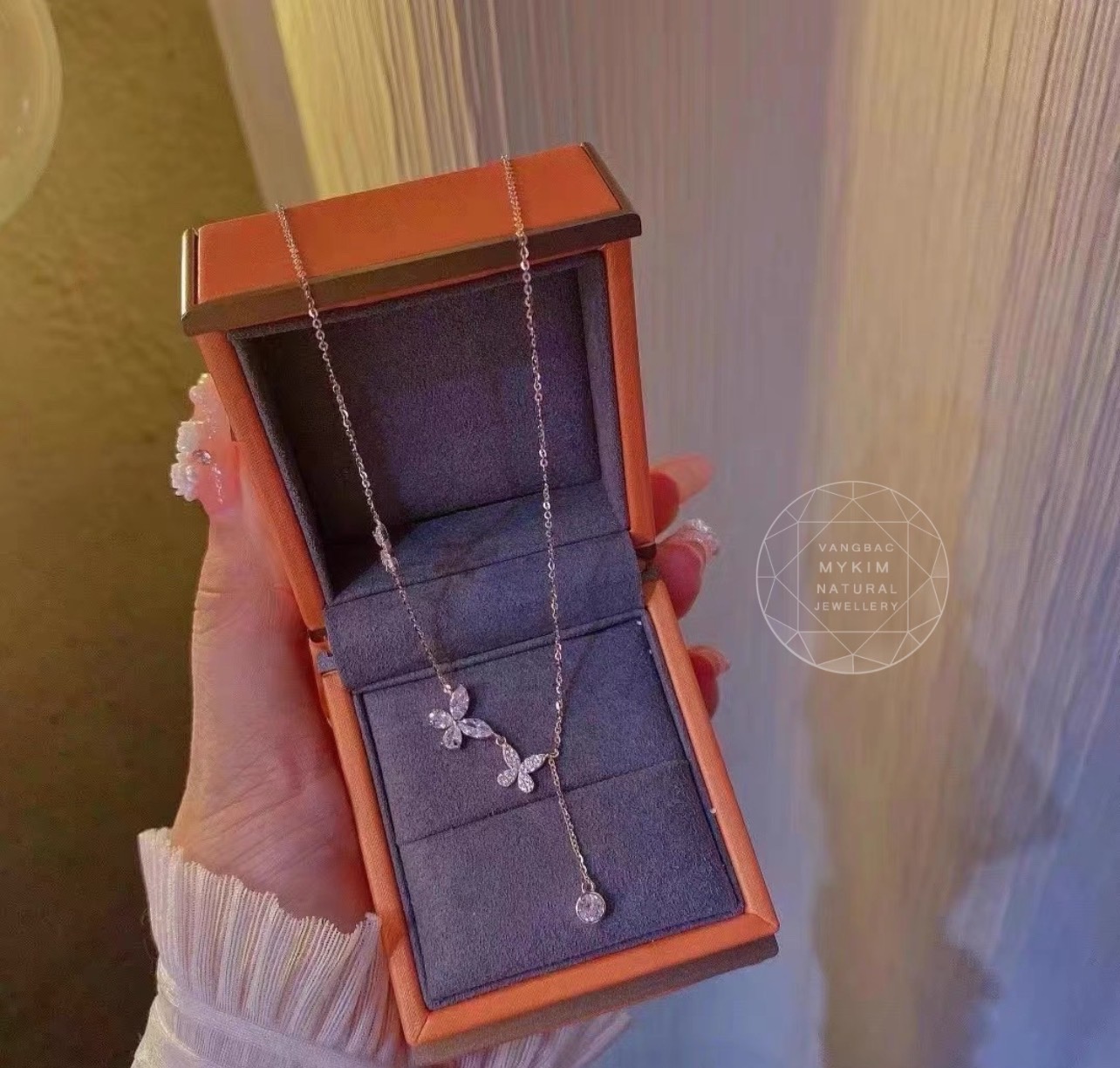 Dây chuyền Bạc si vàng trắng 18k - Bướm