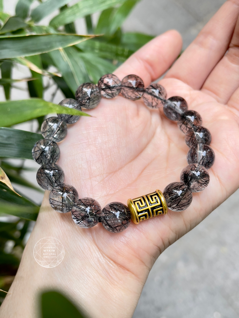 Vòng Thạch Anh Tóc Đen VIP - Lu Vàng 24k