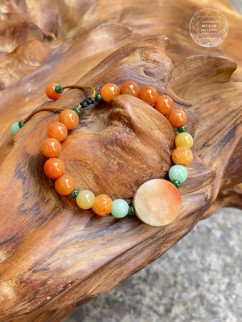 Dây Tết Ngọc Phỉ Thuý Jadeite Cam Hoàng Huyết