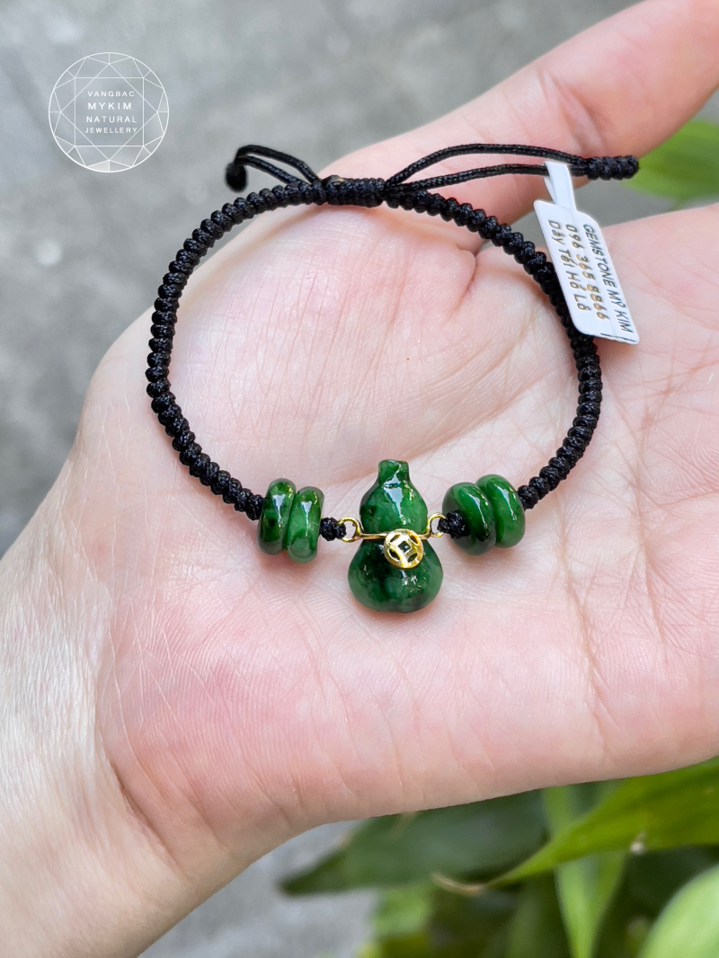 Dây Tết Đồng Điếu - Hồ Lô Ngọc Phỉ Thuý Jadeite - Vàng 10k