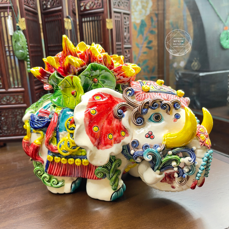 🐘 Tượng Voi Đôi Gốm Sứ Men Rạn Đài Loan – Biểu Tượng Của Trí Tuệ & Thuận Hòa