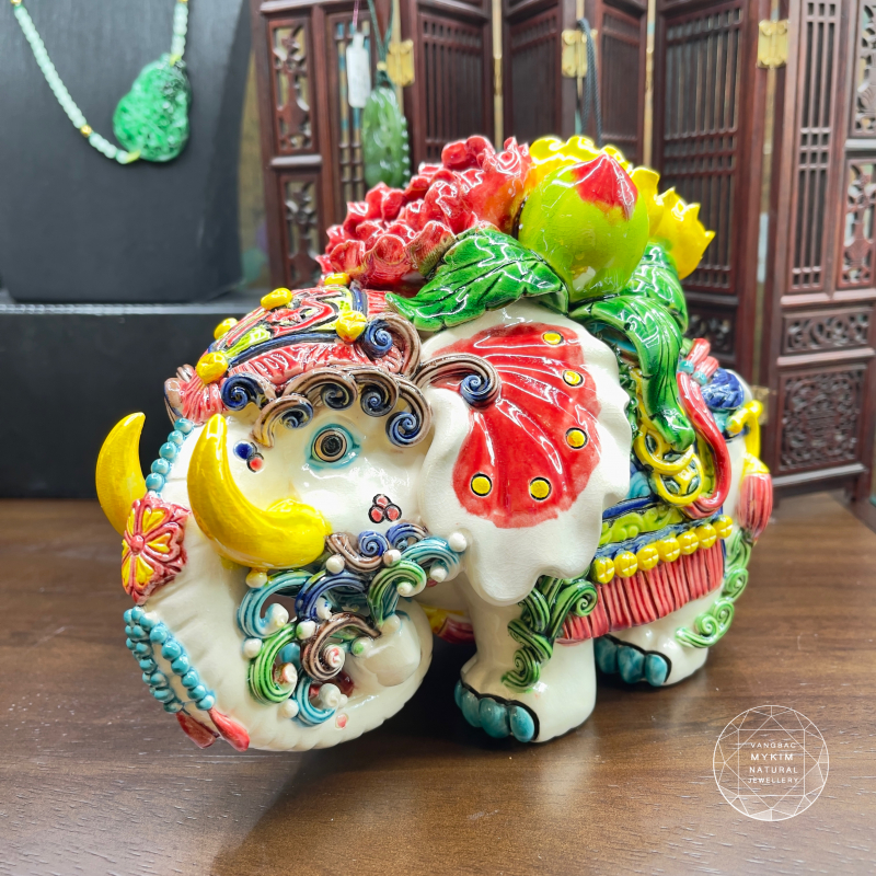 🐘 Tượng Voi Đôi Gốm Sứ Men Rạn Đài Loan – Biểu Tượng Của Trí Tuệ & Thuận Hòa