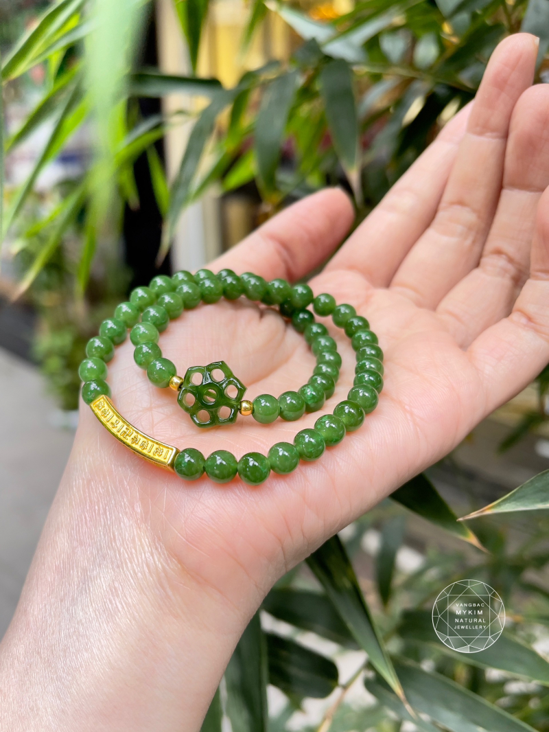 Chuỗi Vòng Ngọc Bích mix charm Ummani Vàng 24k