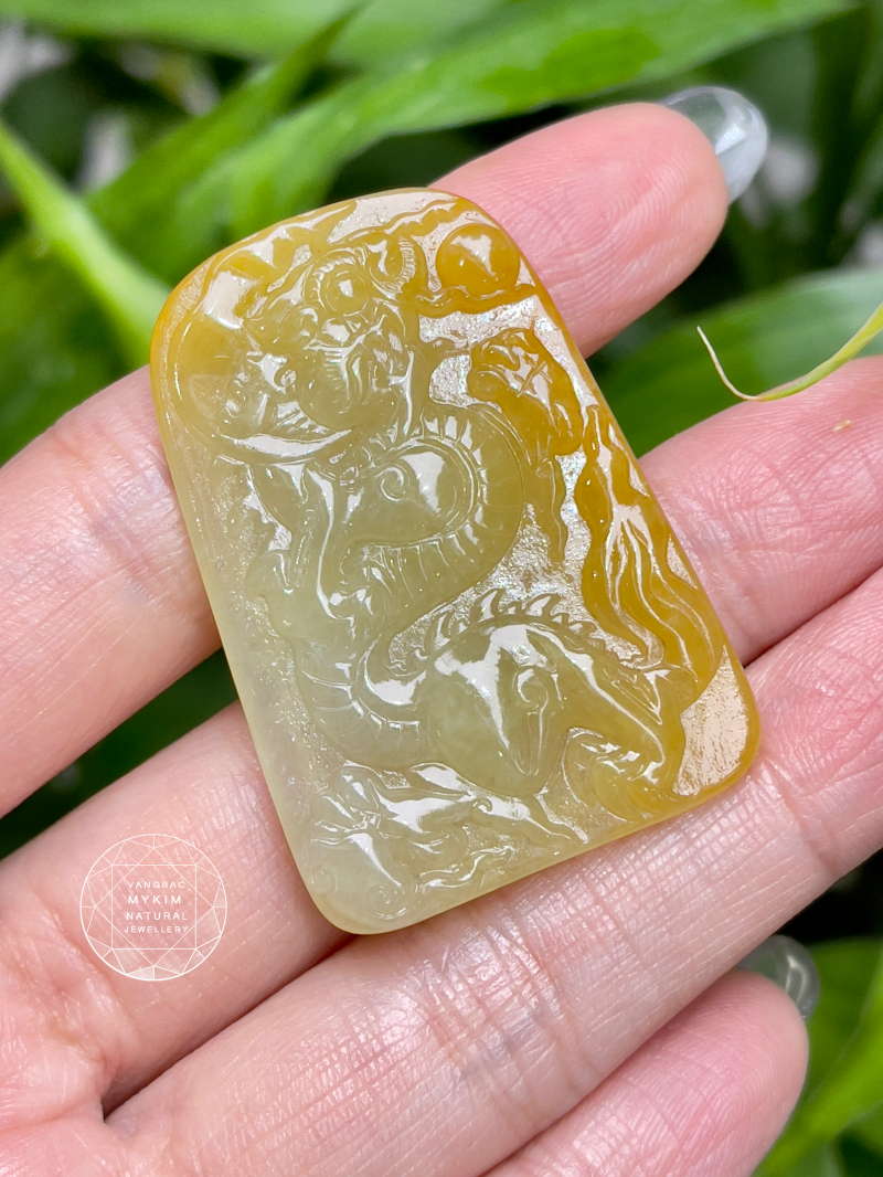 Mặt Ngọc Phỉ Thuý Hoàng Ngọc VIP - Rồng điêu khắc