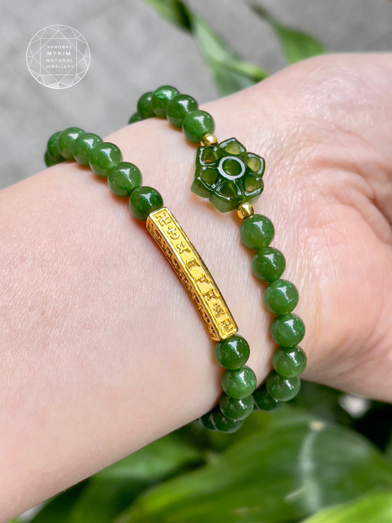 Vòng Ngọc Bích Nephrite Mix Charm Vàng Ummani • Trang Sức Phong Thủy Tài Lộc & Bình An
