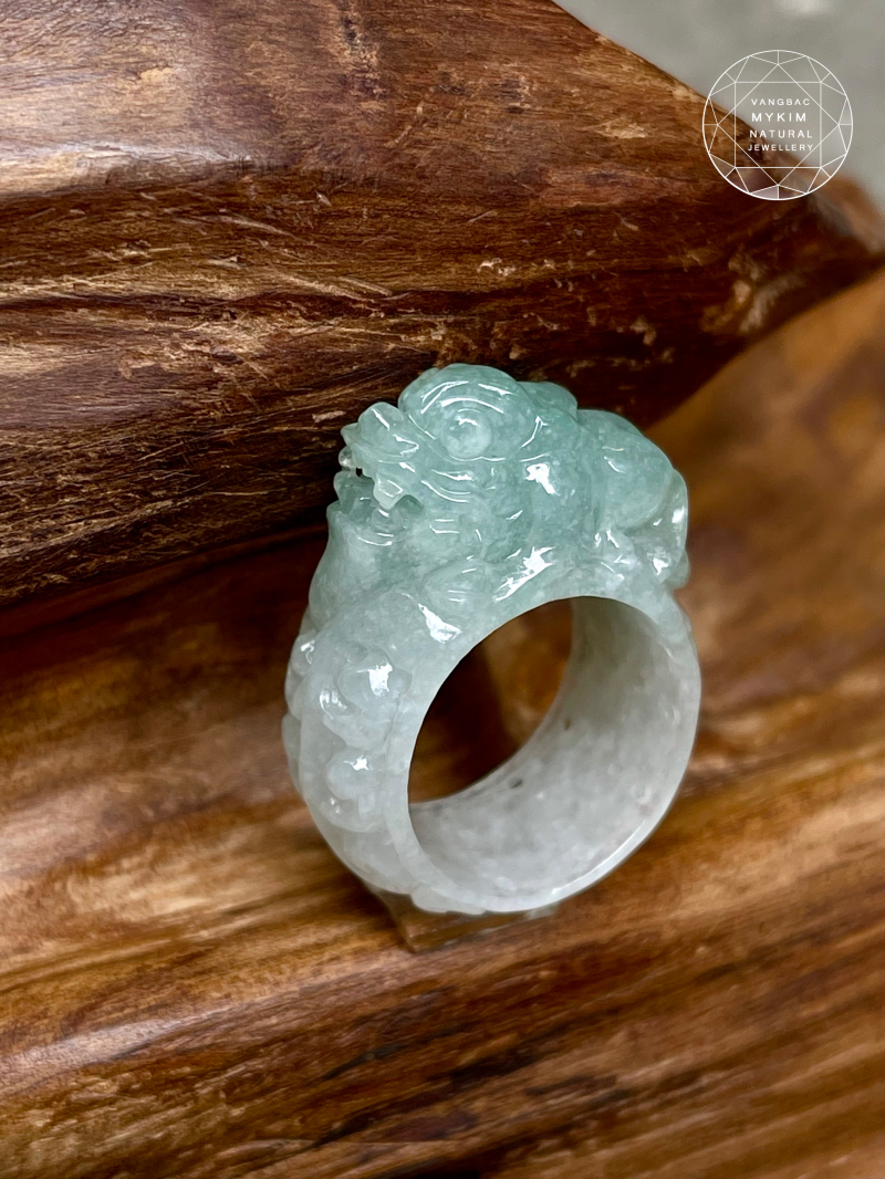 🐉 Nhẫn Tỳ Hưu Băng Ngọc Phỉ Thuý – Jadeite Tự Nhiên Nguyên Khối | Size 19.5